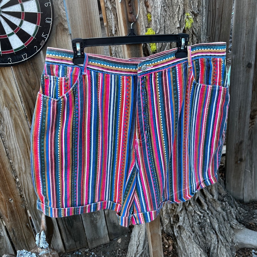 Rare 80’s Vintage Gitano Funky Print Vertical Stripe Denim Shorts